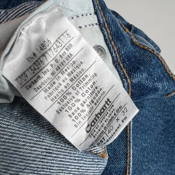 Carhartt Men’s Blue Denim Jeans 40x32 Relaxed Fit USA Logo Patch Made in Mexico - Picture 8 of 13